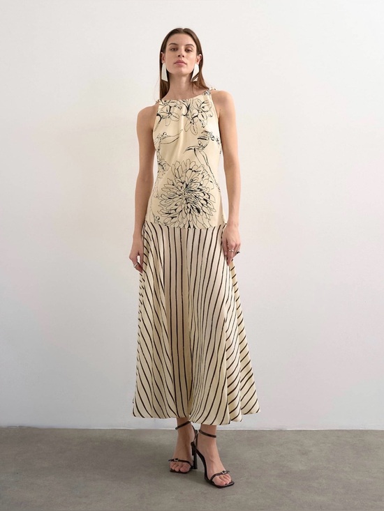 Topshop Dresses & Skirts - Contrast Floral Stripe Print Beaded Strap Midi Dress
